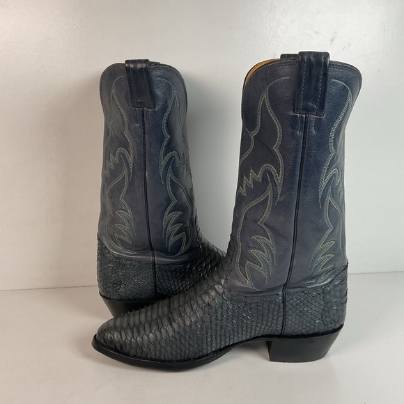 Vintage Nocona Blue Python Snakeskin Cowboy Boots 12 D USA Made Back Cut - Picture 11 of 16